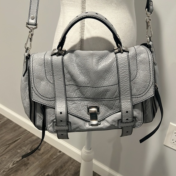Proenza Schouler PS1 Zip Paper Lambskin Leather Dove Grey Shoulder Bag - Picture 14 of 16